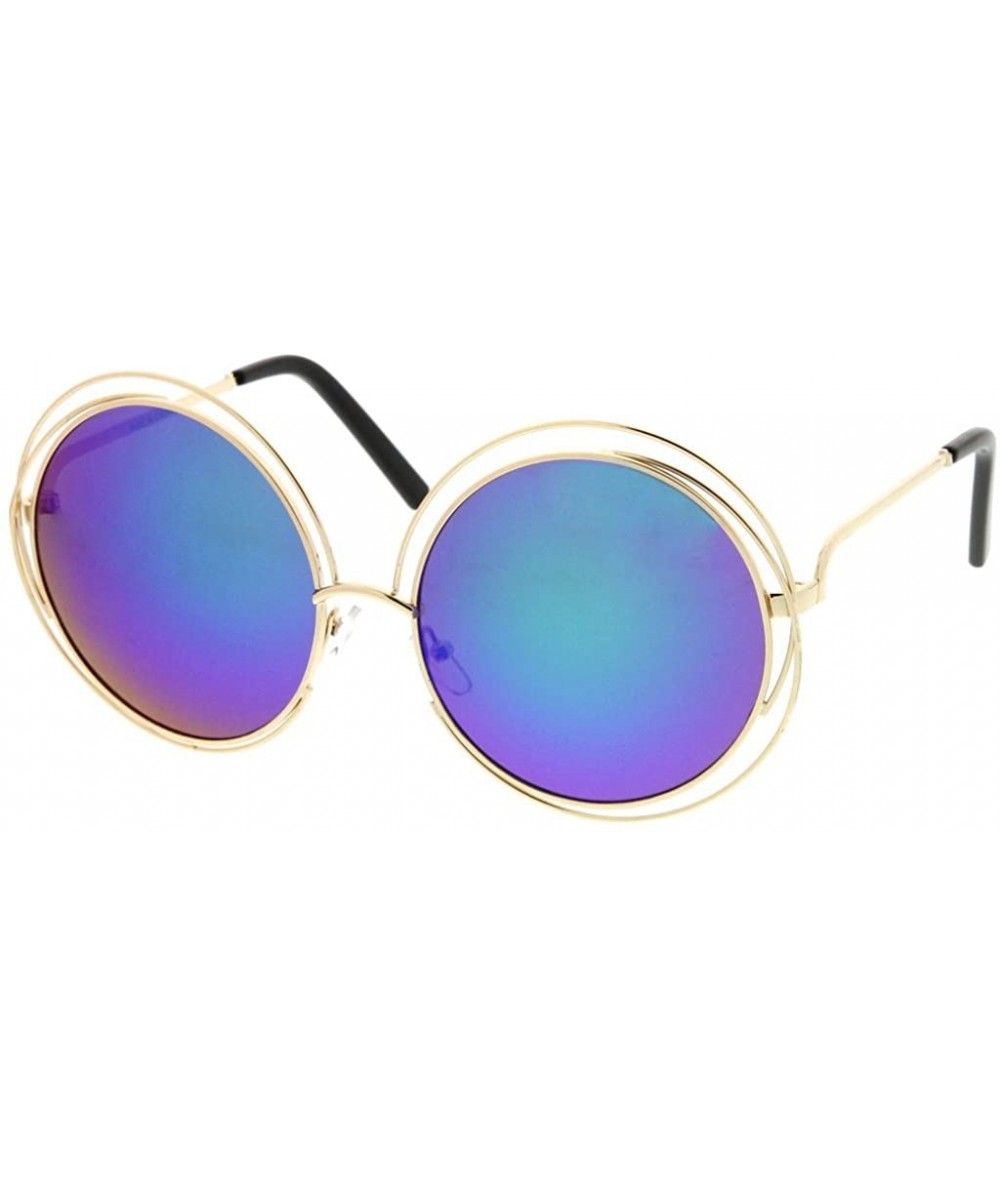 Round Fashion Round Double Wire Flash Lens Women Sunglasses Model S60W3190 - Blue Green - CV183KTTMTH $19.23