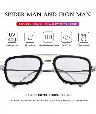 Oversized Tony Stark Sunglasses Vintage Square Metal Frame Eyeglasses for Men Women - Iron Man and Spider-Man Sun Glasses - C...