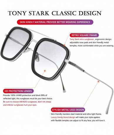 Oversized Tony Stark Sunglasses Vintage Square Metal Frame Eyeglasses for Men Women - Iron Man and Spider-Man Sun Glasses - C...