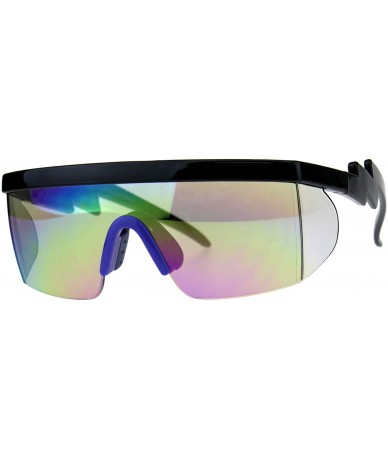 Goggle Flat Top Crooked Bolt Arm Goggle Style Color Mirror Shield 80s Sunglasses - Black Blue - CH18DSSYZLG $22.32