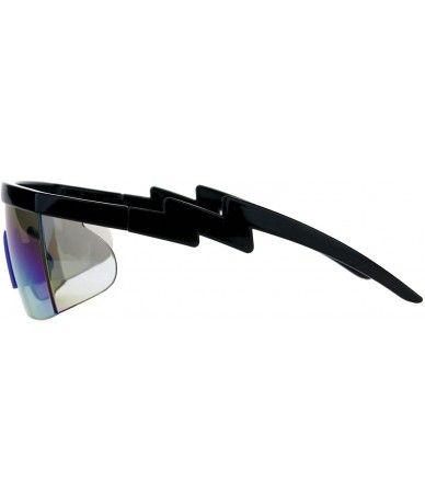 Goggle Flat Top Crooked Bolt Arm Goggle Style Color Mirror Shield 80s Sunglasses - Black Blue - CH18DSSYZLG $22.32