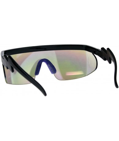 Goggle Flat Top Crooked Bolt Arm Goggle Style Color Mirror Shield 80s Sunglasses - Black Blue - CH18DSSYZLG $22.32