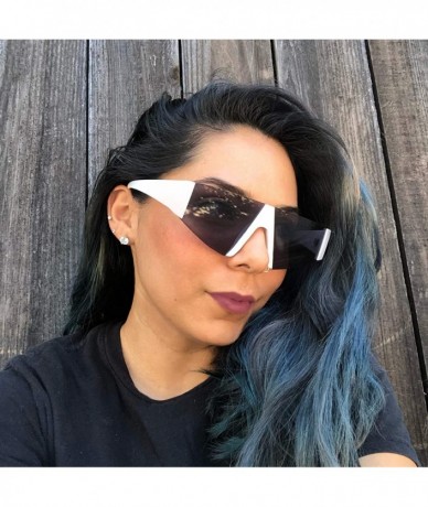 Semi-rimless Forget You Neon Flat Top Semi-Rimless Chunky Shield Style Fashion Sunglasses - White Frame - Smoke - C118WGLRTNO...