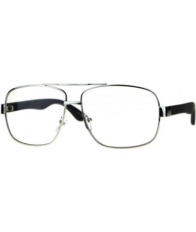 Square Vintage Style Clear Lens Glasses Mens Square Navigator Frame Wood Print - Silver Black - CZ180H7H40E $19.39