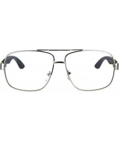 Square Vintage Style Clear Lens Glasses Mens Square Navigator Frame Wood Print - Silver Black - CZ180H7H40E $19.39