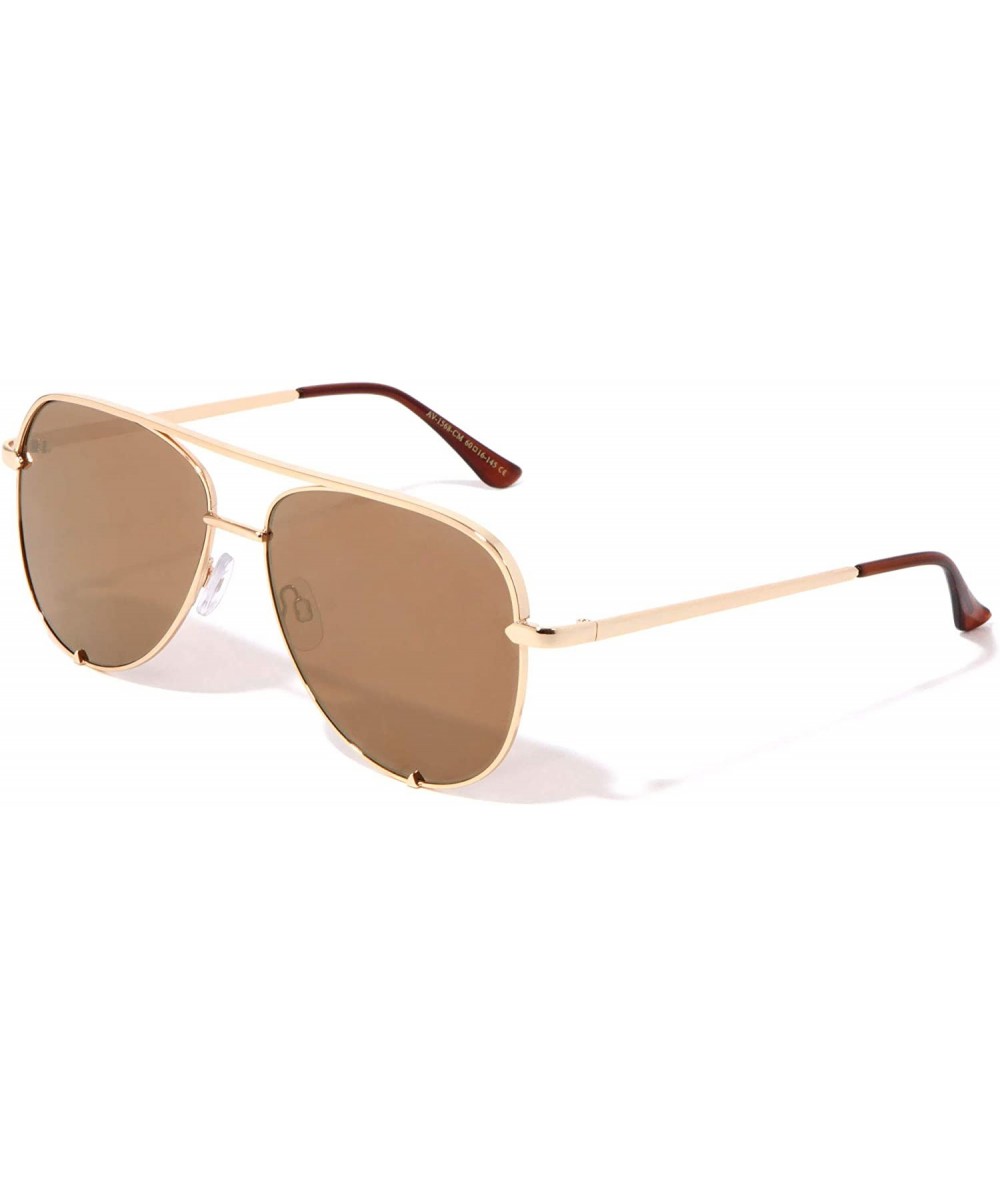 Aviator Color Mirror Bottom Triangle Bracket Rim Modern Aviator Sunglasses - Brown Gold - CZ190IKCSNX $26.27