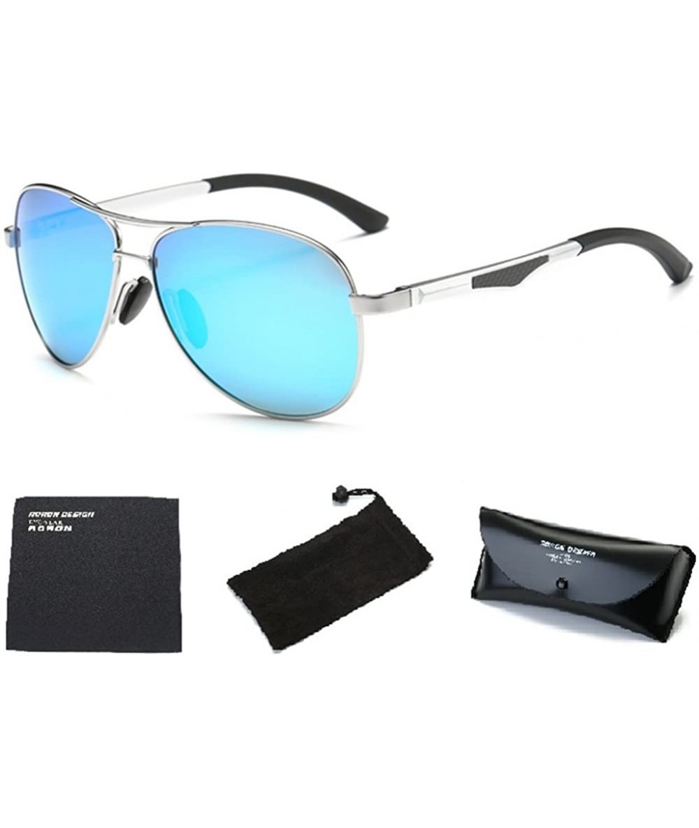 Aviator Men's Polarized Driving Aviator Sunglasses For Men Unbreakable Frame UV400 - Silver/Blue - C31863GQG8A $32.83