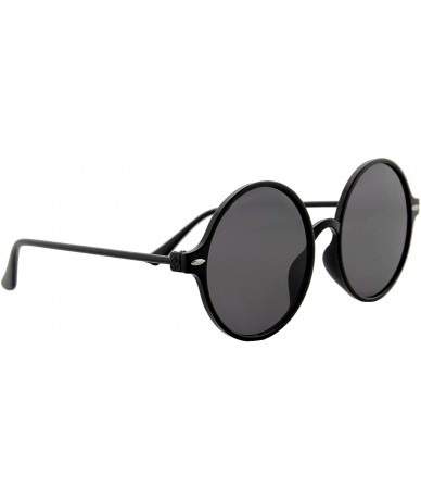 Round Sunglasses for Women Classic Mirror Lens Oversized Inspired Round - Black Frame/ Black Lens - CW18HR23KKL $17.70