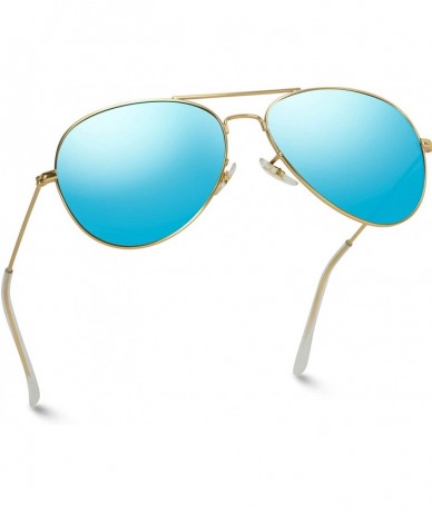 Oval Premium Classic Fashion Design Polarized Lens Aviator Sunglasses - Gold Frame / Mirror Blue - CZ184WHHX9L $34.22