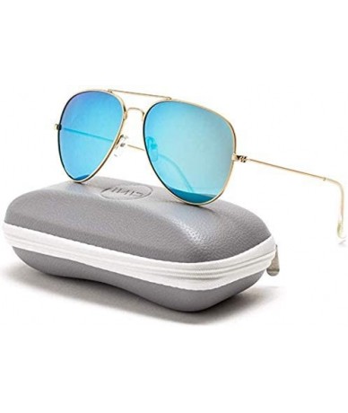 Oval Premium Classic Fashion Design Polarized Lens Aviator Sunglasses - Gold Frame / Mirror Blue - CZ184WHHX9L $34.22