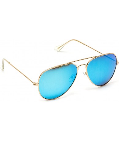 Oval Premium Classic Fashion Design Polarized Lens Aviator Sunglasses - Gold Frame / Mirror Blue - CZ184WHHX9L $34.22