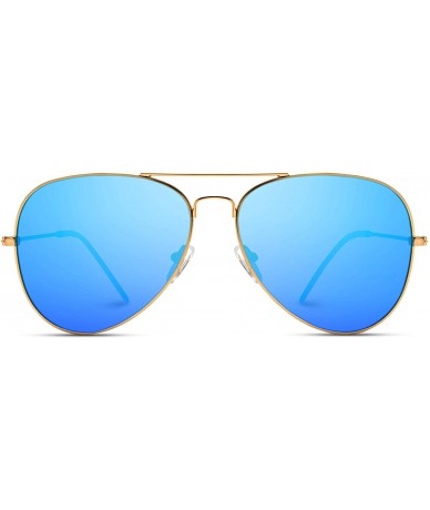 Oval Premium Classic Fashion Design Polarized Lens Aviator Sunglasses - Gold Frame / Mirror Blue - CZ184WHHX9L $34.22