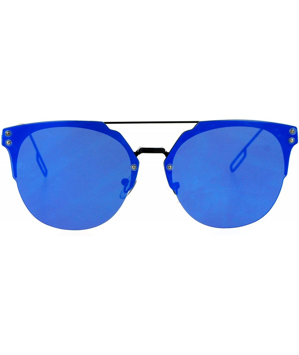 Rimless Rimless Flat Top Flat Lens Sunglasses Womens Eyewear Thin Metal Frame - Black (Blue Mirror) - CT188KM2LT3 $20.30