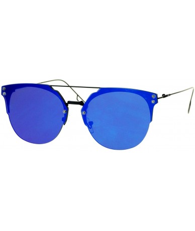 Rimless Rimless Flat Top Flat Lens Sunglasses Womens Eyewear Thin Metal Frame - Black (Blue Mirror) - CT188KM2LT3 $20.30