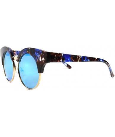 Round Designer Elegant Celebrity Blue Mirrored Lens Gold Rim Womens Round Sunglasses - CK180247K94 $22.04