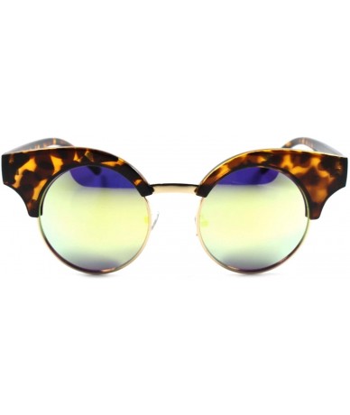 Round Designer Elegant Celebrity Blue Mirrored Lens Gold Rim Womens Round Sunglasses - CK180247K94 $22.04