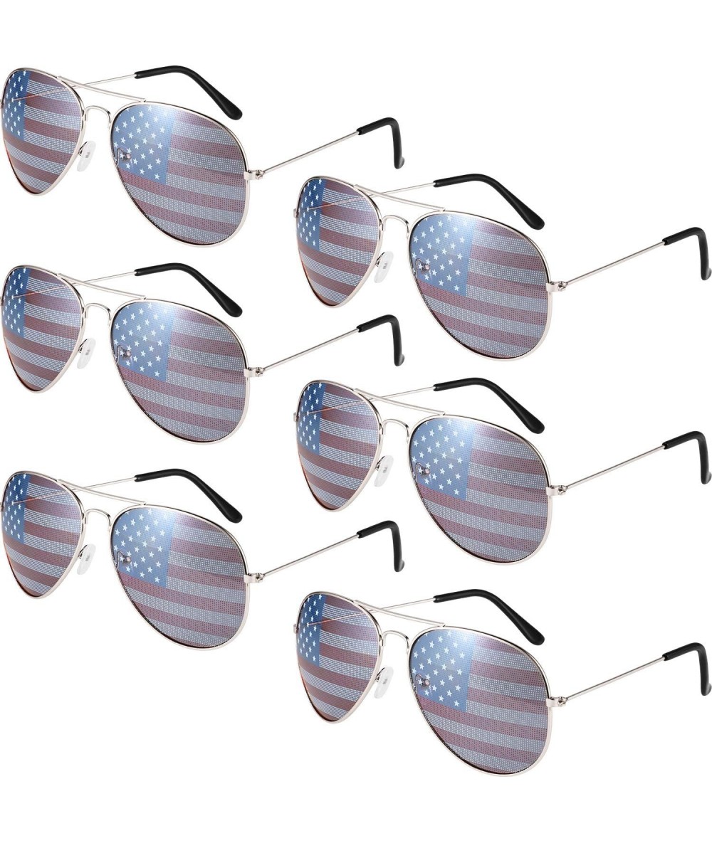 Oval 6 Pairs American Flag Sunglasses American Glasses Optics Sunglasses for Men Women 4th July Sunglasses - Silver - C118RAL...