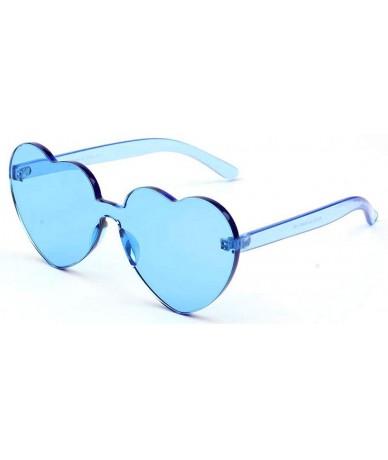 Rimless One Piece Heart Shape Rimless Sunglasses Transparent Candy Color Eyewear - Blue - CK18T3U9Q2M $18.64