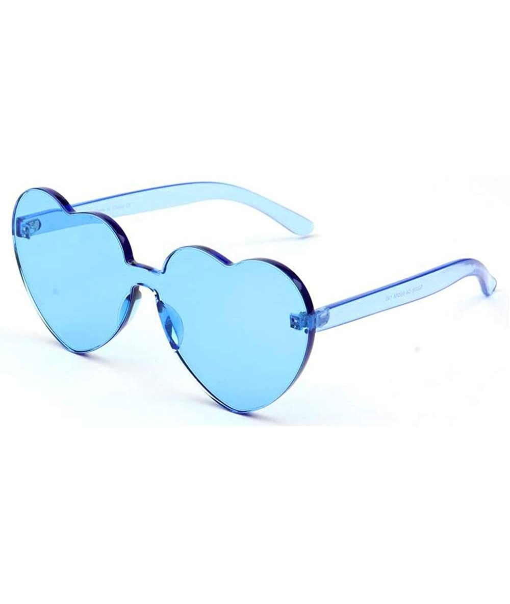 Rimless One Piece Heart Shape Rimless Sunglasses Transparent Candy Color Eyewear - Blue - CK18T3U9Q2M $18.64