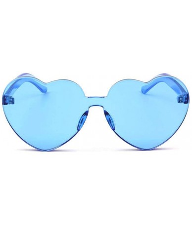 Rimless One Piece Heart Shape Rimless Sunglasses Transparent Candy Color Eyewear - Blue - CK18T3U9Q2M $18.64