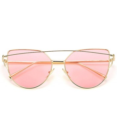 Cat Eye Designer Cat eye Sunglasses Women Vintage Metal Reflective Glasses For Women - Gold Ocean Pink - CT18W5SCSQ2 $24.39