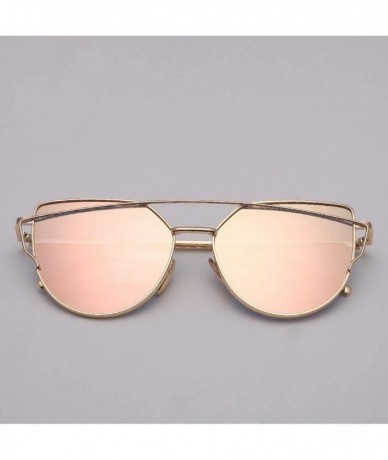 Cat Eye Designer Cat eye Sunglasses Women Vintage Metal Reflective Glasses For Women - Gold Ocean Pink - CT18W5SCSQ2 $24.39