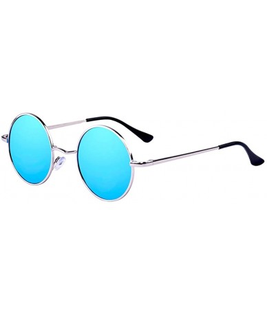 Round Small Round Polarized Sunglasses Mirrored Lens Unisex Glasses - Blue - CP18G9352AS $17.41