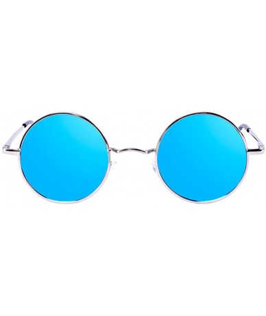 Round Small Round Polarized Sunglasses Mirrored Lens Unisex Glasses - Blue - CP18G9352AS $17.41