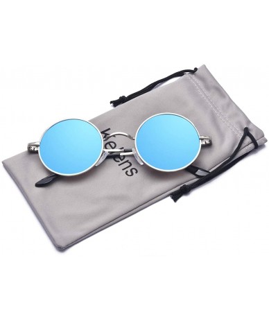 Round Small Round Polarized Sunglasses Mirrored Lens Unisex Glasses - Blue - CP18G9352AS $17.41