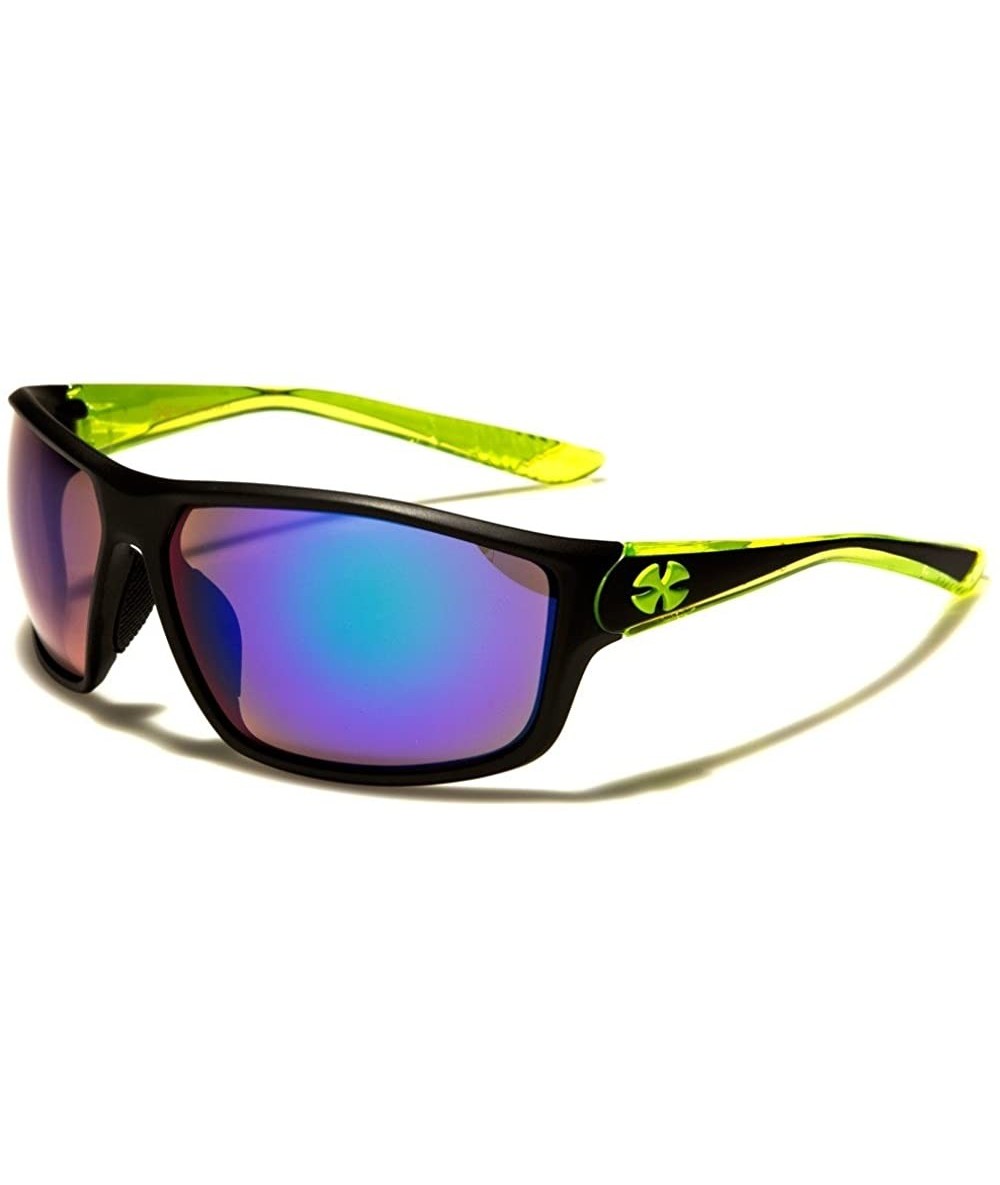 Sport Outdoor Fashion Men Riding Rectangle Black Green Mirrored Lens Sport Sunglasses - CU1802NG9TW $24.27