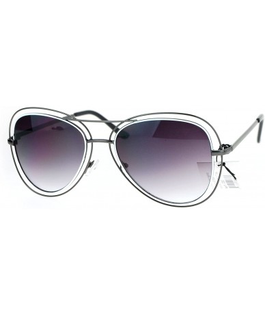 Aviator Double Wire Frame Aviator Sunglasses Women's Fashion Shades UV 400 - Gunmetal White (Smoke) - CA186NTAMM2 $22.22