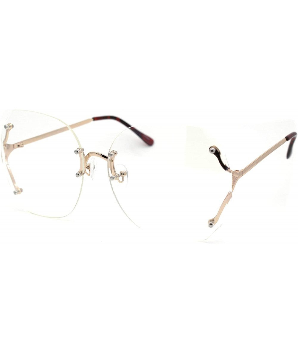 Rimless Womens Designer Rimless Butterfly Large Clear Lens Eye Glasses - Gold - CO185KLRS34 $23.27