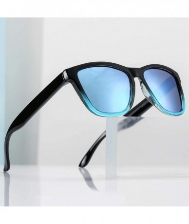 Round Polarized Sunglasses for Women Men - Classic Vintage Square Sun Glasses - A black Frame/Blue Mirrored Lens - C2194Z29W4...