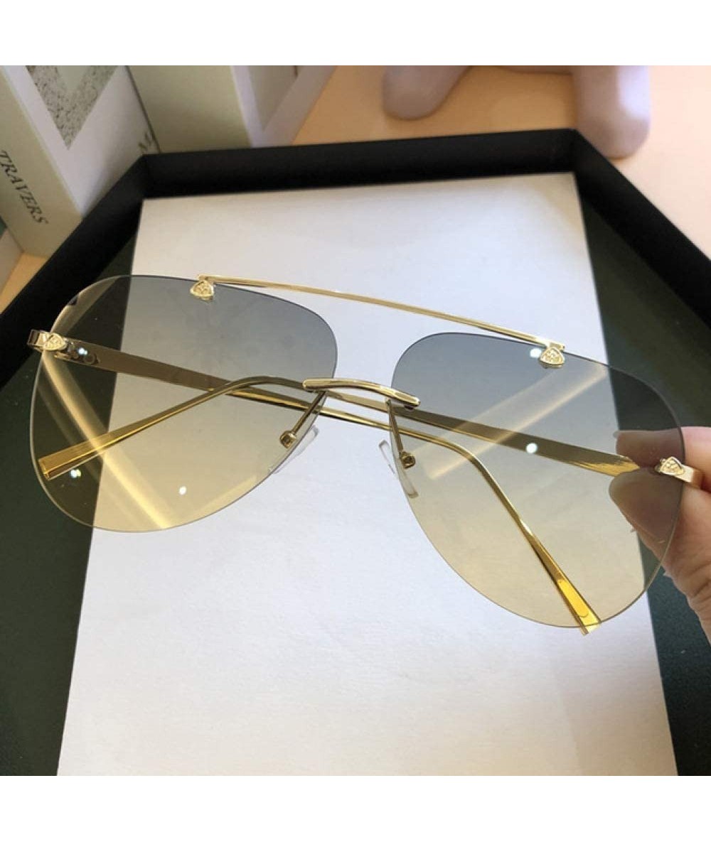 Round Vintage Rimless Aviation Sunglasses Gradient - Green Yellow - C3198ODNCIY $67.78