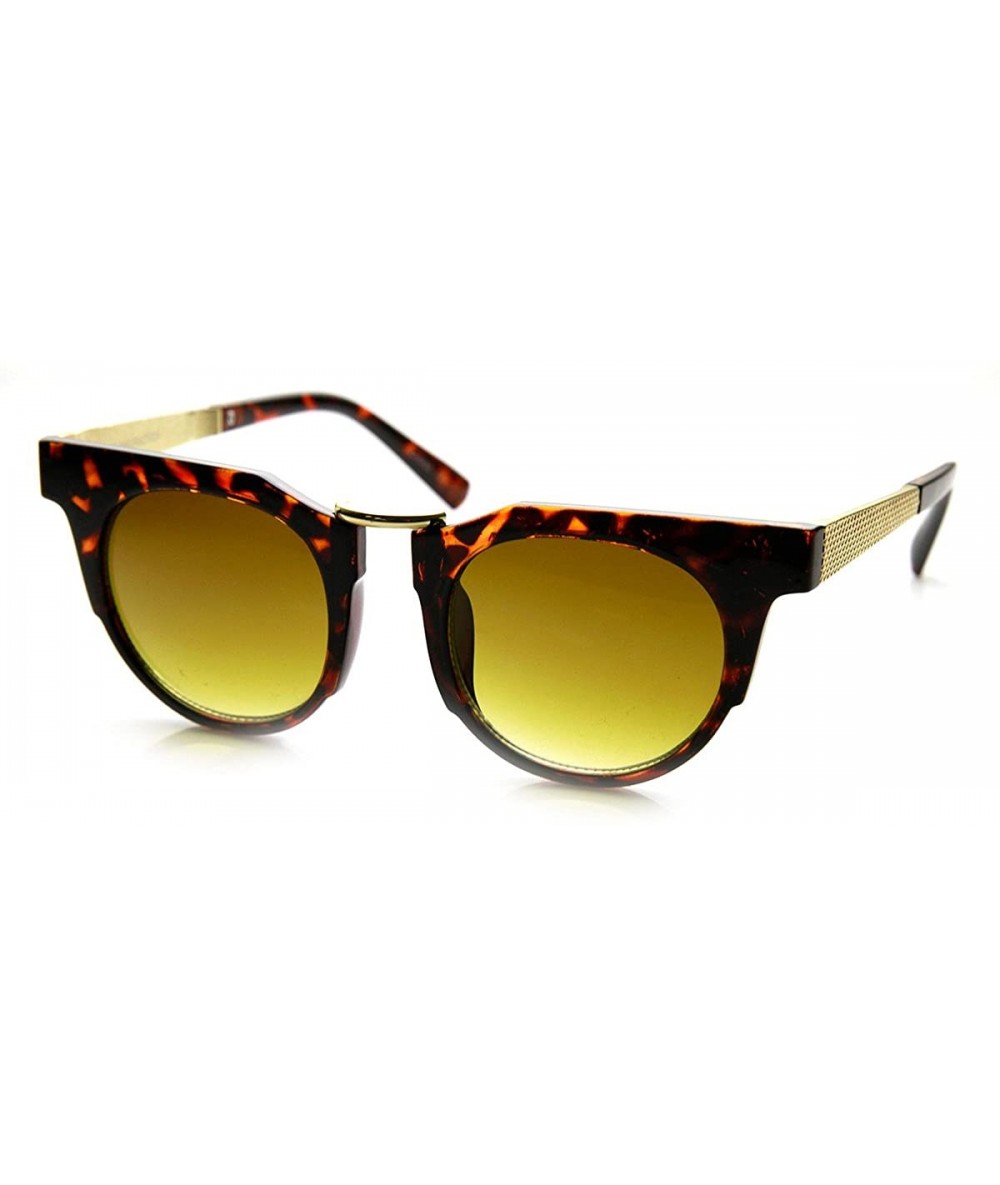 Wayfarer Mod Retro Round Circle Metal Temple Horn Rimmed Sunglasses - Brown-tortoise Amber - CW11V212MIB $20.78