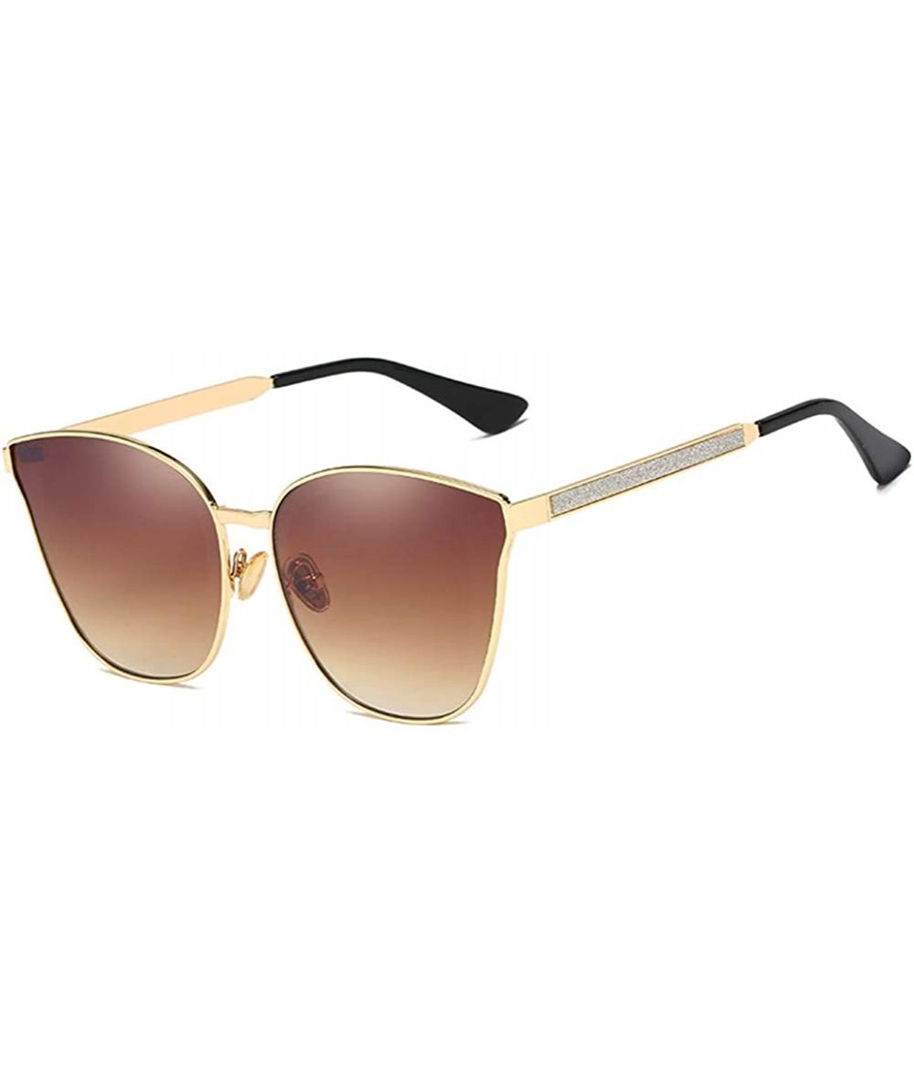 Cat Eye Lady cat eye fashion large frame glasses metal classic sunglasses UV400 - Gold-tea - CT18XS5T2UC $38.60