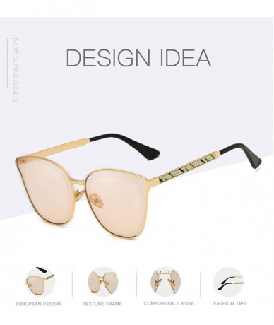 Cat Eye Lady cat eye fashion large frame glasses metal classic sunglasses UV400 - Gold-tea - CT18XS5T2UC $38.60