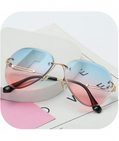 Semi-rimless RimlSunglasses Women Sun Glasses Gradient Shades Cutting Lens FramelMetal Eyeglasses UV400 - Blue Pink - C2197Y7...