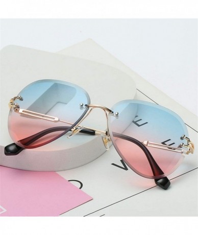 Semi-rimless RimlSunglasses Women Sun Glasses Gradient Shades Cutting Lens FramelMetal Eyeglasses UV400 - Blue Pink - C2197Y7...