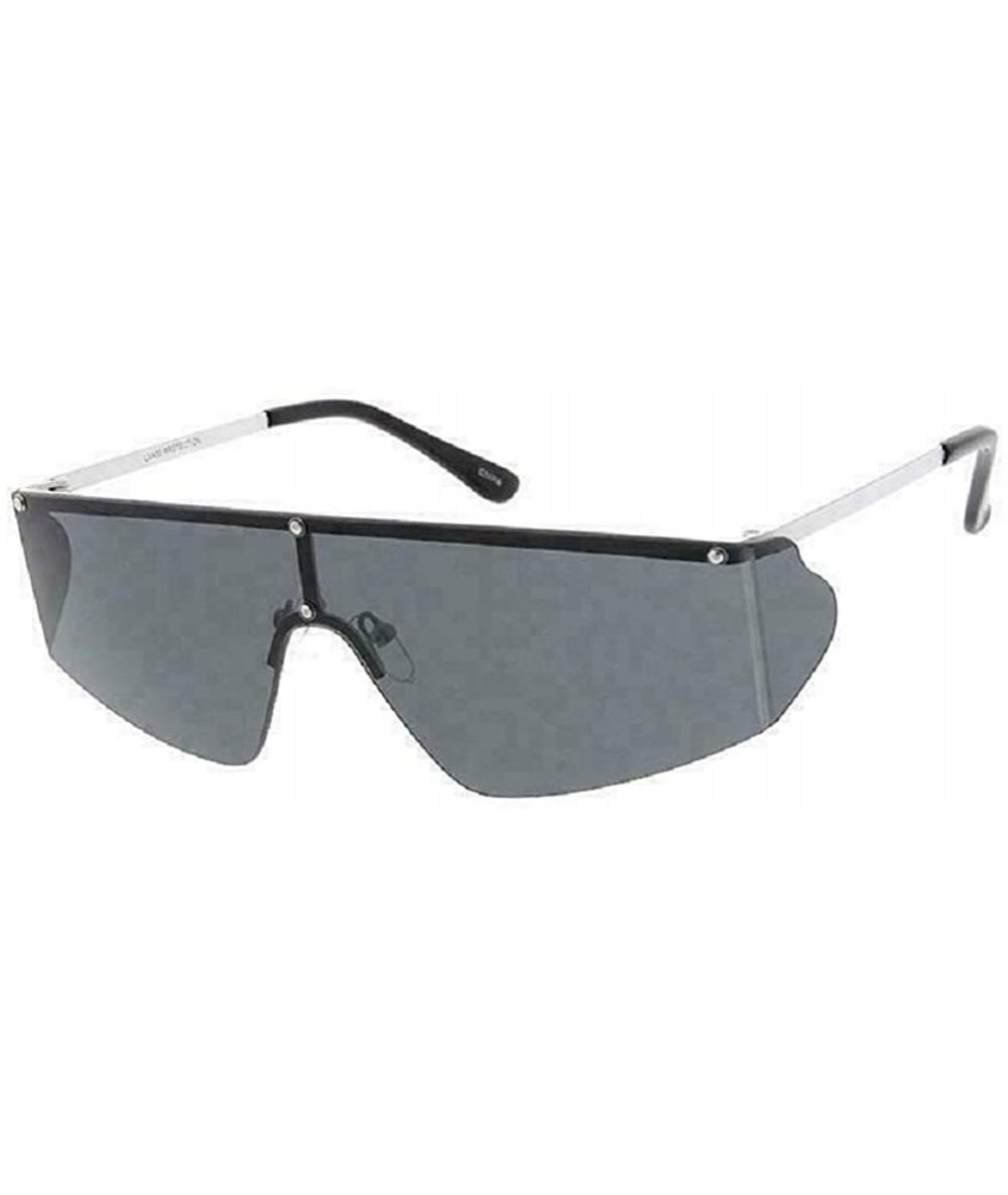 Rimless Semi Rimless One Piece Lens Wrap Around Shield Sunglasses - White & Black Frame - CM18ZDRH3EW $18.74