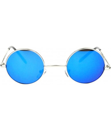 Round Retro Extra Small Round Circle mirrored Lens 70s Groovy Hippie Sunglasses - Silver Blue - CS11T6F88N3 $17.74