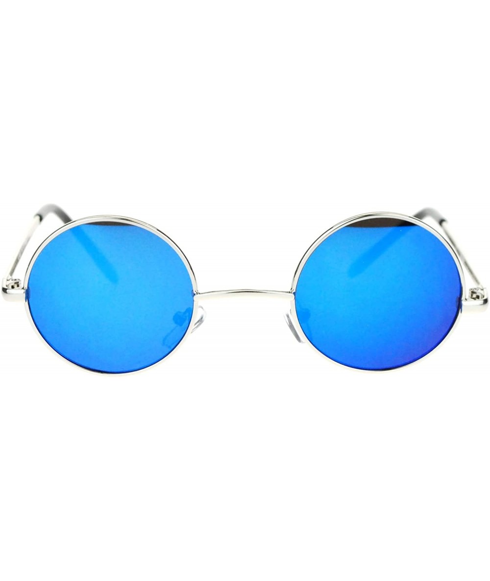 Round Retro Extra Small Round Circle mirrored Lens 70s Groovy Hippie Sunglasses - Silver Blue - CS11T6F88N3 $17.74