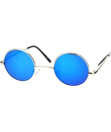 Round Retro Extra Small Round Circle mirrored Lens 70s Groovy Hippie Sunglasses - Silver Blue - CS11T6F88N3 $17.74