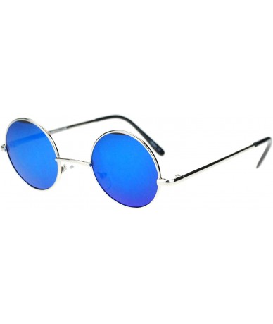 Round Retro Extra Small Round Circle mirrored Lens 70s Groovy Hippie Sunglasses - Silver Blue - CS11T6F88N3 $17.74