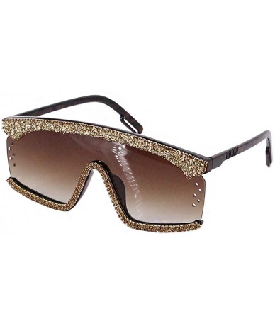 Oversized Rhinestone Oversize Shield Visor Sunglasses Flat Top Mirrored Mono Lens - Tea - CE197NDNZ5T $33.62