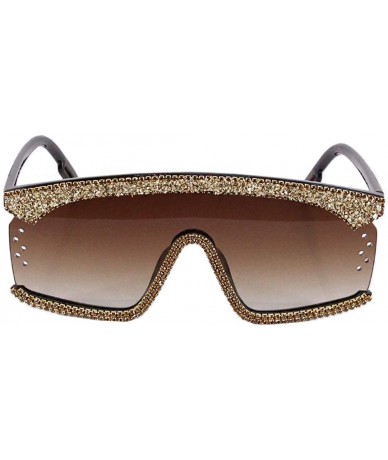 Oversized Rhinestone Oversize Shield Visor Sunglasses Flat Top Mirrored Mono Lens - Tea - CE197NDNZ5T $33.62