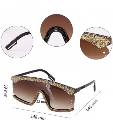 Oversized Rhinestone Oversize Shield Visor Sunglasses Flat Top Mirrored Mono Lens - Tea - CE197NDNZ5T $33.62