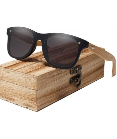 Semi-rimless Bamboo Polarized Sunglasses Men Wooden Sun Glasses Women Original Wood Glasses - Gray Bamboo - CK194O58AOW $60.88