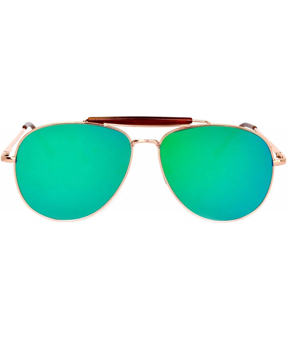 Oversized Aviator Women Men Metal Sunglasses Fashion Designer Frame Colored Lens - Flat_10389_c1_gld_bl_gr - CG185I0LDOC $20.00