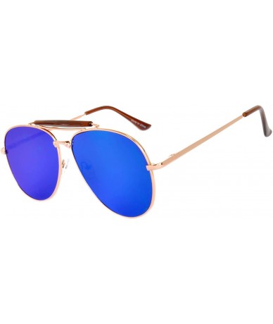 Oversized Aviator Women Men Metal Sunglasses Fashion Designer Frame Colored Lens - Flat_10389_c1_gld_bl_gr - CG185I0LDOC $20.00